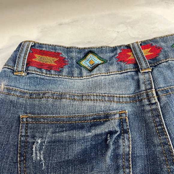 Blue Denim Shorts with Embroidered Accents - Picture 3 of 5